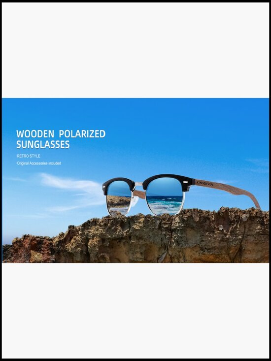 Wooden Semi-Rimless Polarized Sunglasses Unisex Classic Retro main image 6